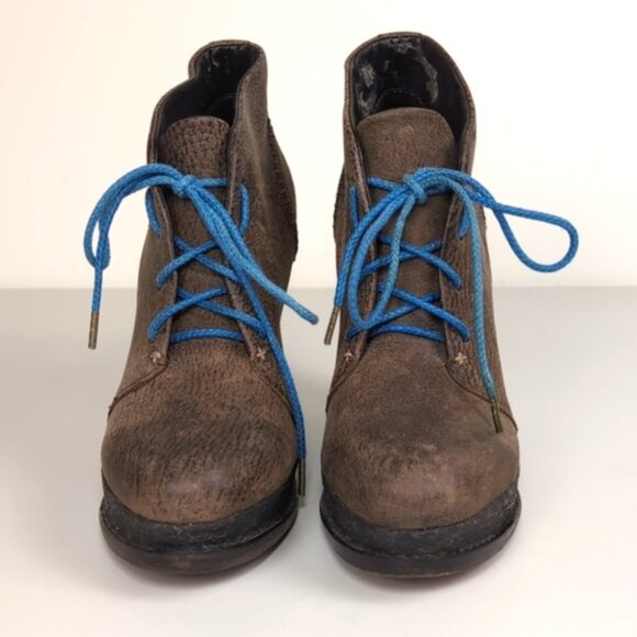 Rag & Bone Odval Brown Distressed Wedge Heel Booties Leather Lace Up Chukka - Picture 2 of 14